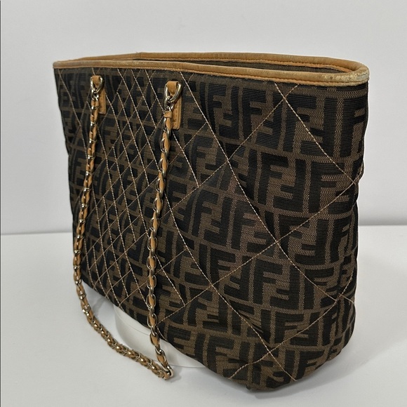 💯Authentic Fendi Brown Zucca Quilted Nylon Large Roll Tote🍀 - Picture 11 of 17